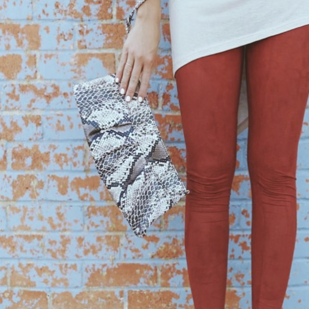Vegan leather, faux snakeskin wristlet/clutch